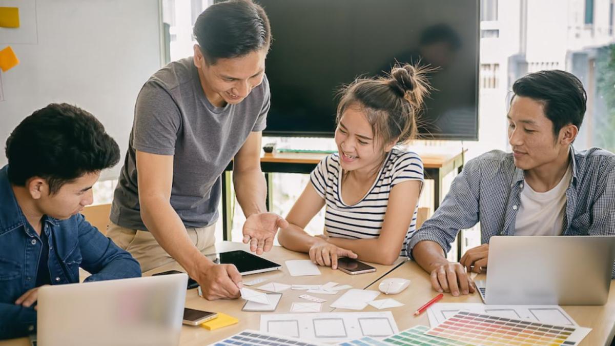 people working at a table