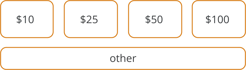 Donate $100 $50 $25 $10 or other amount